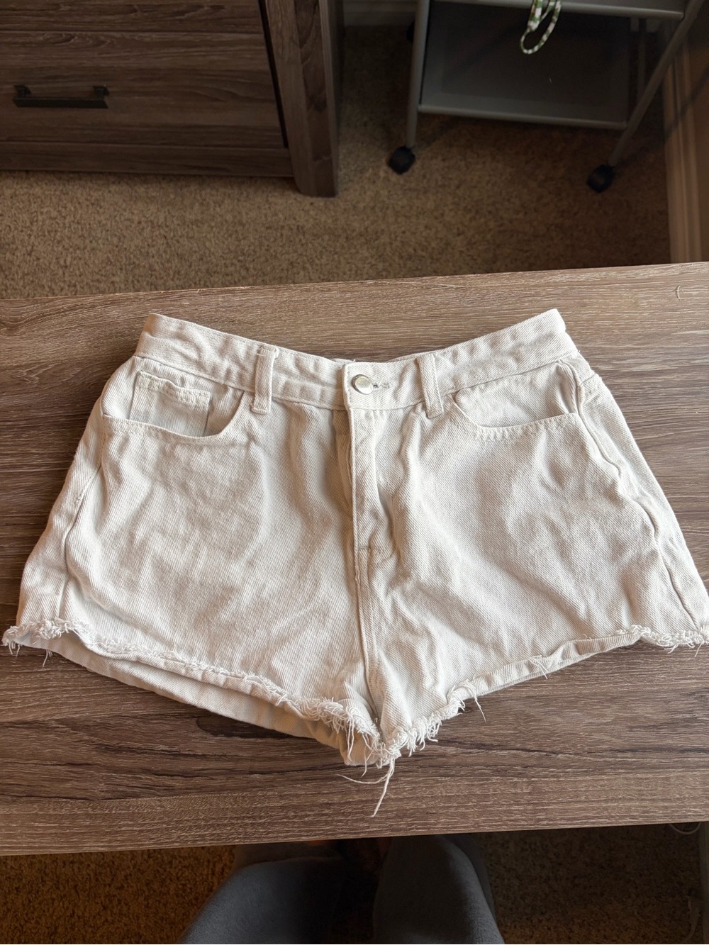 Princess Polly Cream Frayed Hem Denim Shorts